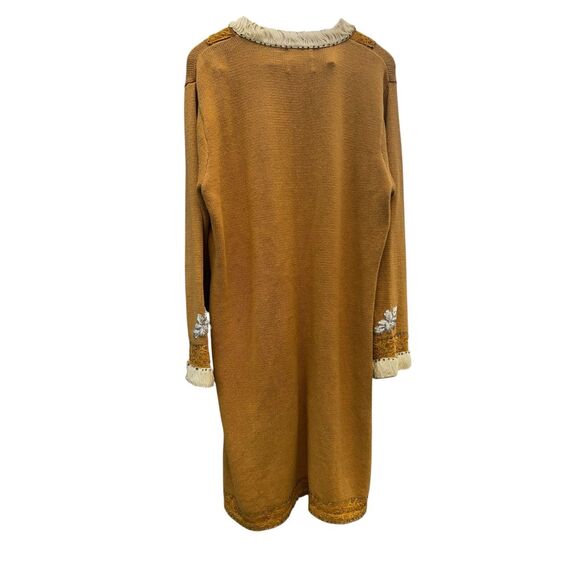 Storybook Knits HSN Women's Floral Long Full Zip-Up Sweater Tan & Cream 1xl - Picture 2 of 5